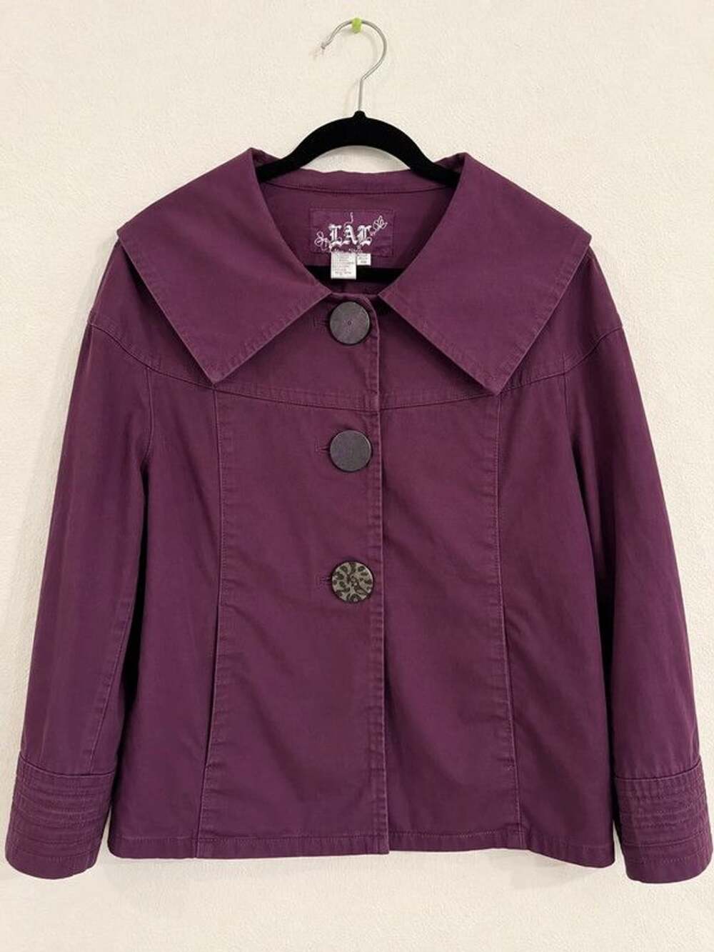 LAL Y2K Purple Cropped Jacket Oversized Collar Statement Buttons XL